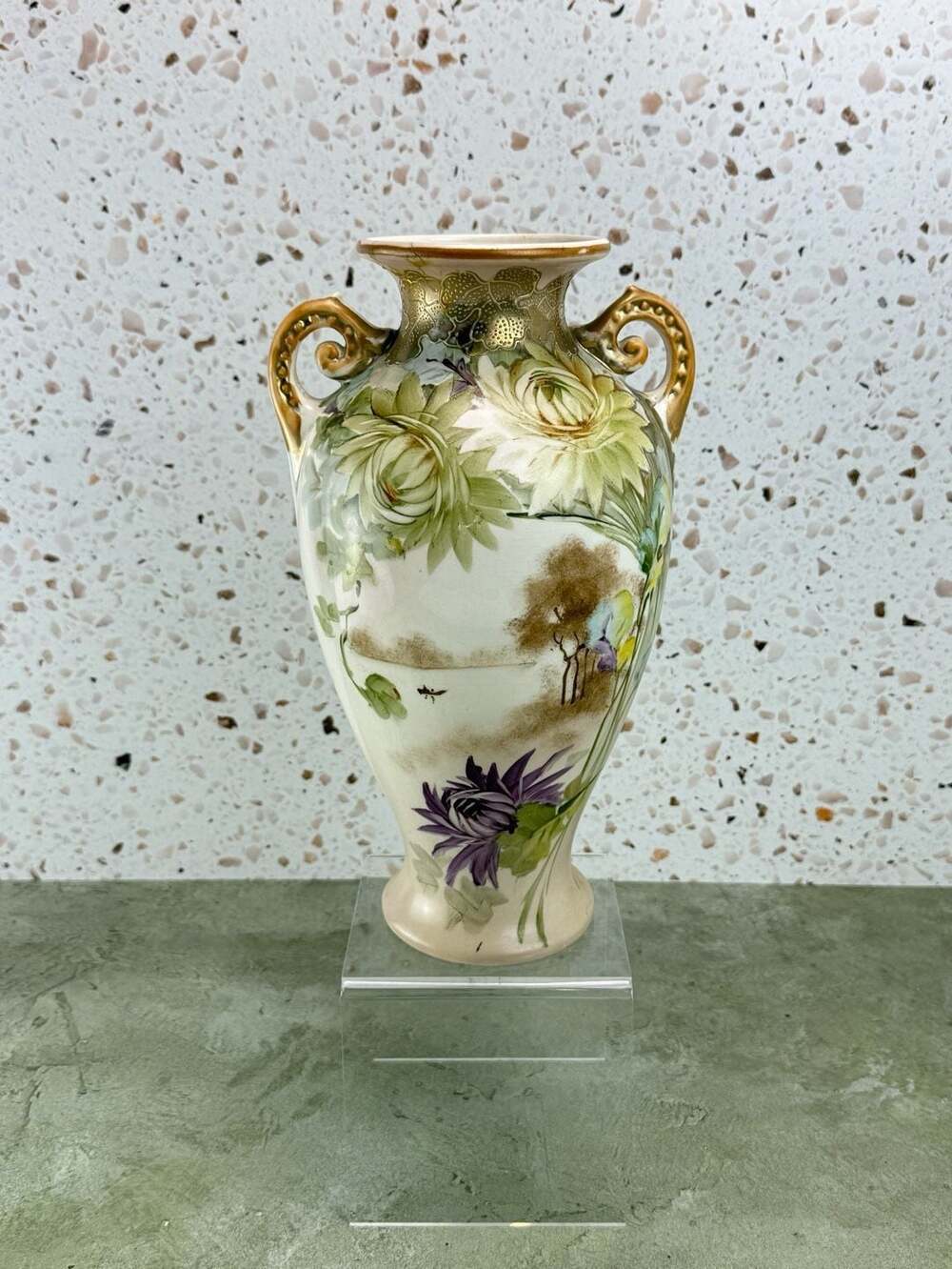 Antique Nippon Royal Nishiki Hand Painted Floral Porcelain Vase as is